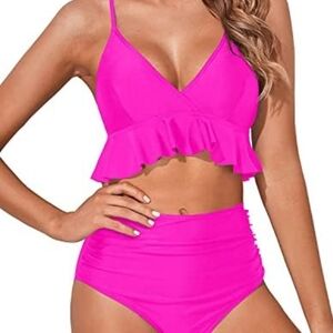 NWOT Women's Pink Ruffle Bikini Set
